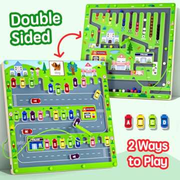 2 in 1 Magnetic Color and Number Maze Magnet Alphabet Counting Car Puzzle Double Sided Board Fine Mo...