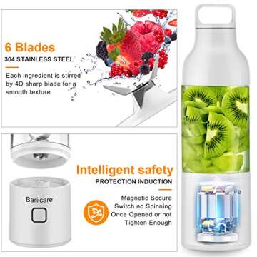 Portable Blender, [Updated 2020 Version] Bariicare Smoothie Blender with 4 Blades, 20 oz Travel Fruit Mixer Machine, 4000 mAh USB Rechargeable Ice Blender Mixer for Home, Office, Sports, Outdoors