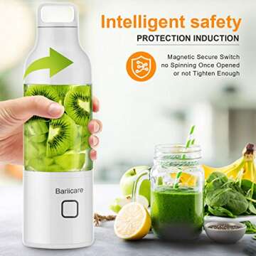 Portable Blender, [Updated 2020 Version] Bariicare Smoothie Blender with 4 Blades, 20 oz Travel Fruit Mixer Machine, 4000 mAh USB Rechargeable Ice Blender Mixer for Home, Office, Sports, Outdoors