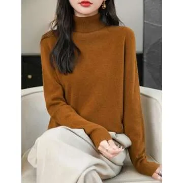 Chanyarn Women's Cashmere Long Sleeve Sweater 2024 Fall Winter Seamless Knit Turtleneck Pullover Warm Soft 100% Merino Wool Sweater (Caramel,L)