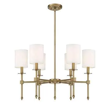 Savoy House 1-305-6-322 Chatham Updated Classical 6-Light Chandelier with White Fabric Shades in Warm Brass (28" W x 18"H)