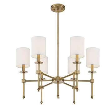 Savoy House 1-305-6-322 Chatham Updated Classical 6-Light Chandelier with White Fabric Shades in Warm Brass (28" W x 18"H)