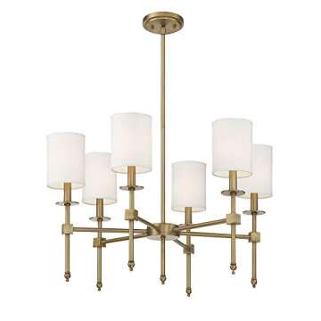 Savoy House 1-305-6-322 Chatham Updated Classical 6-Light Chandelier with White Fabric Shades in Warm Brass (28" W x 18"H)