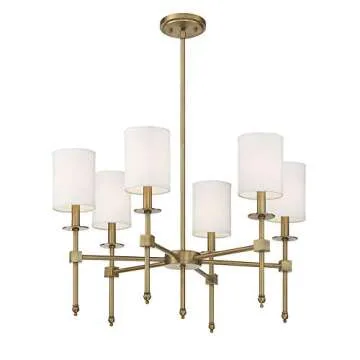Savoy House 1-305-6-322 Chatham Updated Classical 6-Light Chandelier with White Fabric Shades in Warm Brass (28" W x 18"H)