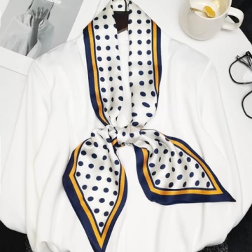 QIUTIMIY Silk Like Scarf Women's Fashion Accessory Dots Blue