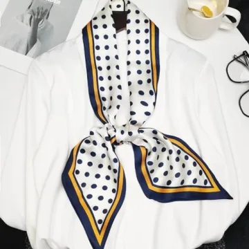 QIUTIMIY Silk Like Scarf Women's Fashion Accessory Dots Blue