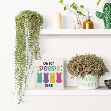 HTBIG Funny Easter Bunny Decor Desk Decor Wooden Box Sign Easter Decorations Easter Gift Wood Block Plaque Box Sign for Home Farmhouse Kitchen Bathroom Shelf Table Decoration Oh for Peeps Shake Sign