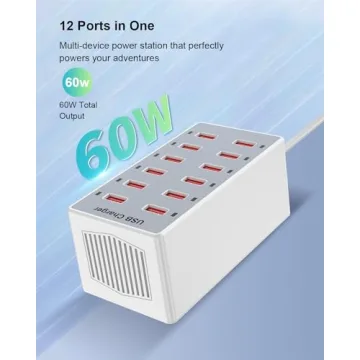 12-Port USB Charging Station Fast Safe Multi-Device Charger