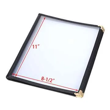 OwnMy 2PCS 8.5 x 11 Inch Menu Covers, 4 Page 8 View Transparent Restaurant Menu Covers Book with Leatherette Trim and Decorative Corners, Fit for Standard Letter Size Paper