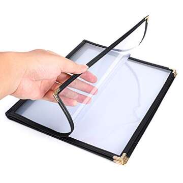 OwnMy 2PCS 8.5 x 11 Inch Menu Covers, 4 Page 8 View Transparent Restaurant Menu Covers Book with Leatherette Trim and Decorative Corners, Fit for Standard Letter Size Paper