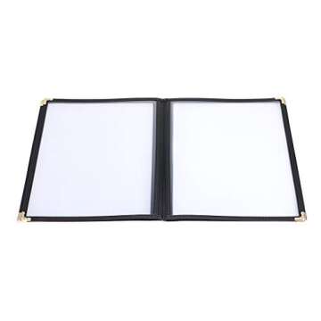OwnMy 2PCS 8.5 x 11 Inch Menu Covers, 4 Page 8 View Transparent Restaurant Menu Covers Book with Leatherette Trim and Decorative Corners, Fit for Standard Letter Size Paper