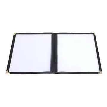 OwnMy 2PCS 8.5 x 11 Inch Menu Covers, 4 Page 8 View Transparent Restaurant Menu Covers Book with Leatherette Trim and Decorative Corners, Fit for Standard Letter Size Paper