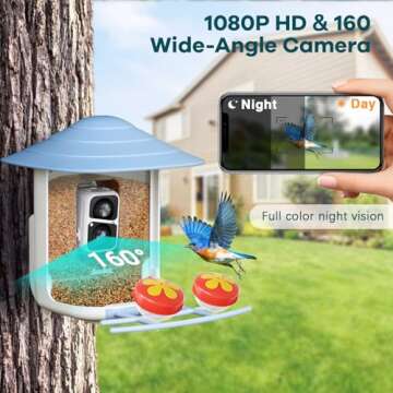 Asuka Bird Feeder with Camera Solar Powered, Smart Bird Watching Camera 1080P HD Auto Capture Bird V...