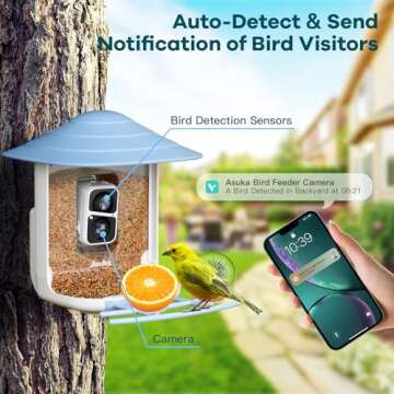 Asuka Bird Feeder with Camera Solar Powered, Smart Bird Watching Camera 1080P HD Auto Capture Bird Videos & Motion Detection, APP Notify, 2.4G Wireless Camera, Ideal for Family(Blue)