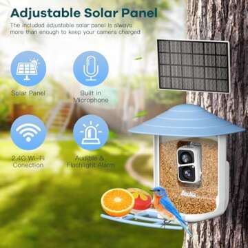 Asuka Bird Feeder with Camera Solar Powered, Smart Bird Watching Camera 1080P HD Auto Capture Bird Videos & Motion Detection, APP Notify, 2.4G Wireless Camera, Ideal for Family(Blue)