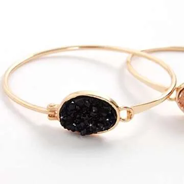 Black and Gold Bracelet for Women, Gold and Black Bracelet for Women, Gold and Black Bracelets for Women, Black Bangles for Women Black Jewelry 14K Gold Plated Faux Druzy Black Cuff Bracelet for Women