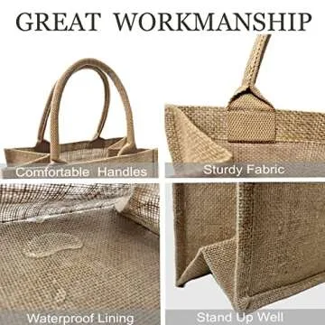 6 Pack Burlap Tote Bags with Handles Reusable Small Jute Gift Bags with Pink Silk Ribbons Waterproof Lining for Wedding Bridesmaid Mother's Day Bachelorette Beach Party