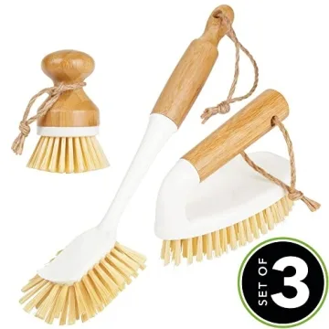 mDesign Bamboo Household Cleaning Scrubber Brushes Set of 3