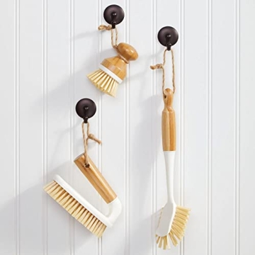mDesign Bamboo Household Cleaning Scrubber Brushes Set of 3