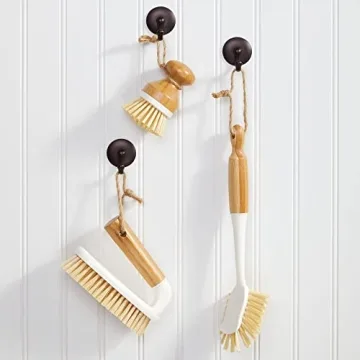 mDesign Bamboo Household Cleaning Scrubber Brushes Set of 3