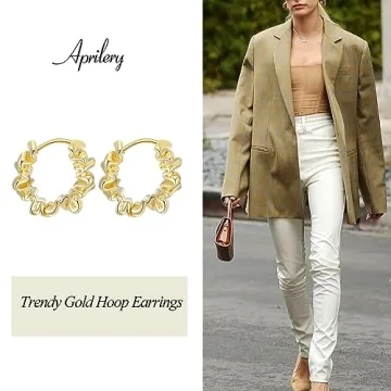 Aprilery 14K Gold Plated Hoop Earrings Trendy Lightweight