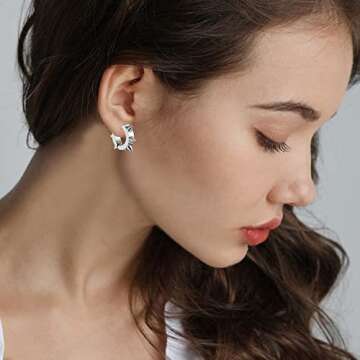 YUNXI Punk Black Stainless Steel Goth Rivet Awl Spike Huggies Piercing Hoop Earrings Rock Geometric Stainless Steel for Women and Men (Silver)