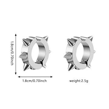YUNXI Punk Black Stainless Steel Goth Rivet Awl Spike Huggies Piercing Hoop Earrings Rock Geometric Stainless Steel for Women and Men (Silver)