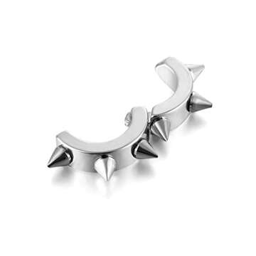 YUNXI Punk Black Stainless Steel Goth Rivet Awl Spike Huggies Piercing Hoop Earrings Rock Geometric Stainless Steel for Women and Men (Silver)