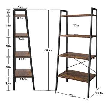 Homieasy Ladder Shelf, Industrial 4-Tier Bookshelf, Storage Rack Display Shelf for Living Room, Offi...