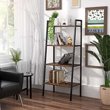 Homieasy Ladder Shelf, Industrial 4-Tier Bookshelf, Storage Rack Display Shelf for Living Room, Office, Rustic Brown