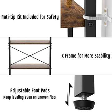 Homieasy Ladder Shelf, Industrial 4-Tier Bookshelf, Storage Rack Display Shelf for Living Room, Office, Rustic Brown