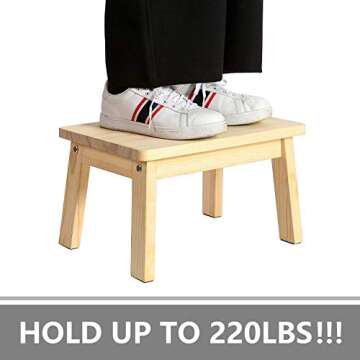 HOUCHICS Wooden Step Stool for Adults,One Step Stool for Seniors,Kids Potty Training Stool for Bed