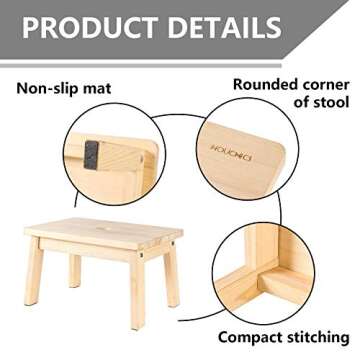 HOUCHICS Wooden Step Stool for Adults,One Step Stool for Seniors,Kids Potty Training Stool for Bed