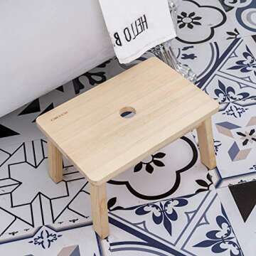 HOUCHICS Wooden Step Stool for Adults,One Step Stool for Seniors,Kids Potty Training Stool for Bed