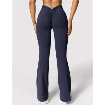YEOREO Scrunch Flare Leggings Daze V Back Butt Lifting Wide Leg High Waist 31.5" Gym Workout Yoga Pa...