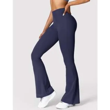 YEOREO Scrunch Flare Leggings Daze V Back Butt Lifting Wide Leg High Waist 31.5" Gym Workout Yoga Pants Navy L
