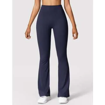 YEOREO Scrunch Flare Leggings Daze V Back Butt Lifting Wide Leg High Waist 31.5" Gym Workout Yoga Pants Navy L
