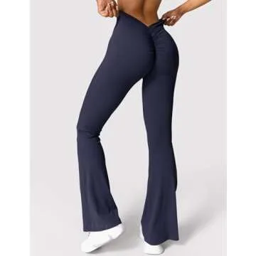 YEOREO Scrunch Flare Leggings Daze V Back Butt Lifting Wide Leg High Waist 31.5" Gym Workout Yoga Pants Navy L