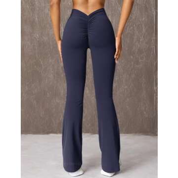 YEOREO Scrunch Flare Leggings Daze V Back Butt Lifting Wide Leg High Waist 31.5" Gym Workout Yoga Pants Navy L