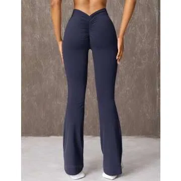 YEOREO Scrunch Flare Leggings Daze V Back Butt Lifting Wide Leg High Waist 31.5" Gym Workout Yoga Pants Navy L