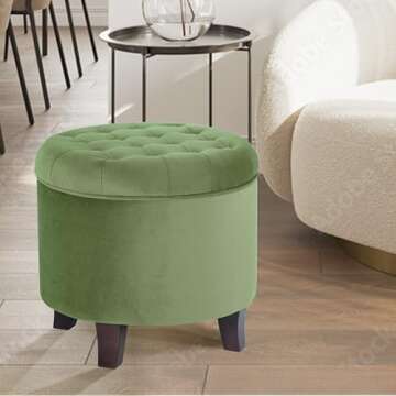 Homepop Home Decor | Upholstered Round Velvet Tufted Foot Rest Ottoman | Ottoman with Storage for Li...