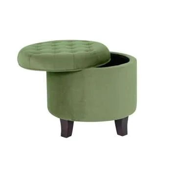 Homepop Home Decor | Upholstered Round Velvet Tufted Foot Rest Ottoman | Ottoman with Storage for Living Room & Bedroom | Decorative Home Furniture, Green