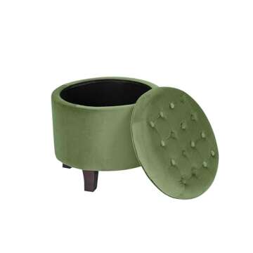 Homepop Home Decor | Upholstered Round Velvet Tufted Foot Rest Ottoman | Ottoman with Storage for Living Room & Bedroom | Decorative Home Furniture, Green