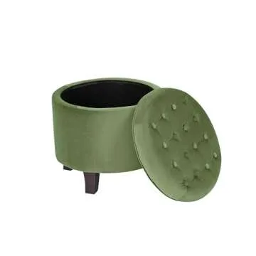 Homepop Home Decor | Upholstered Round Velvet Tufted Foot Rest Ottoman | Ottoman with Storage for Living Room & Bedroom | Decorative Home Furniture, Green