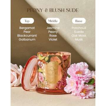 M&SENSE Peony Candles Home Scented, Organic Soy Candle 12.7oz 75 Hour Long Lasting Slow Burning, Spr...