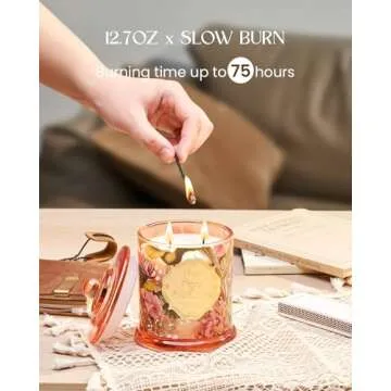 M&SENSE Peony Candles Home Scented, Organic Soy Candle 12.7oz 75 Hour Long Lasting Slow Burning, Spring Floral Fragrant Relaxing Aromatherapy Candle, Aaesthetic Candle Gift for Women