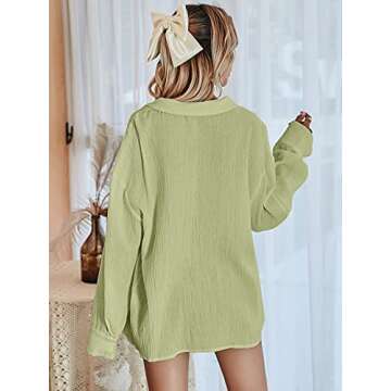 MakeMeChic Women's Oversized Button Down Shirts Collared Button Up Shirt Blouse Top Green S
