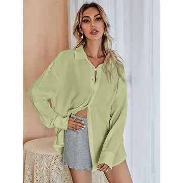 Stylish MakeMeChic Women's Oversized Button Down Shirt