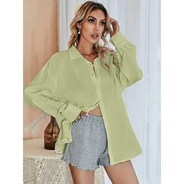 Stylish MakeMeChic Women's Oversized Button Down Shirt
