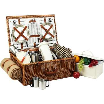 Dorset Willow Picnic Basket Set for 4 | Ascot